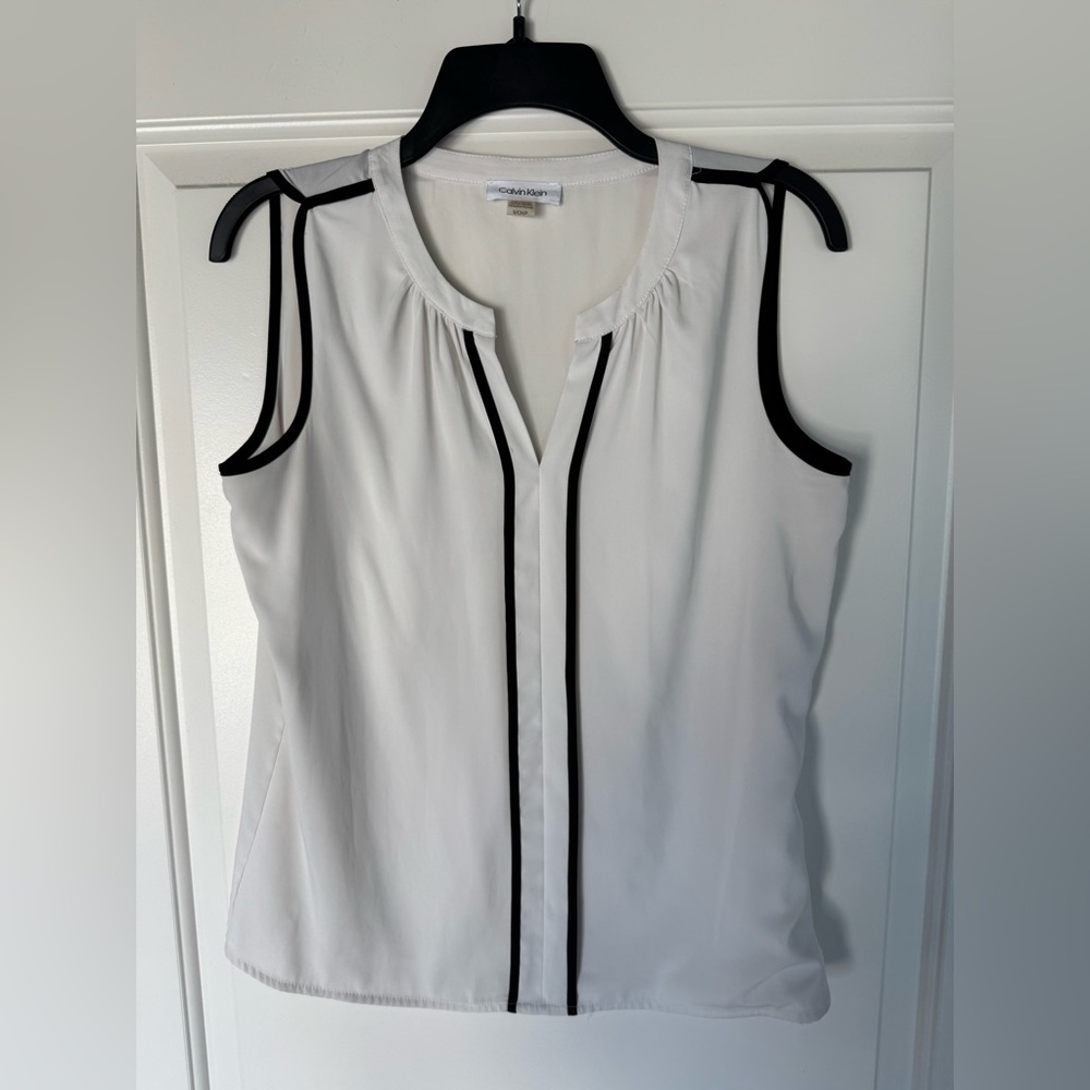 Calvin Klein White Blouse with Black Trim